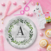 Assiettes En Carton Couronne initiale en marbre et aquarelle (Fête)