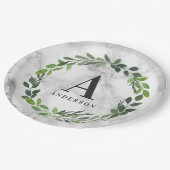 Assiettes En Carton Couronne initiale en marbre et aquarelle (Angle)