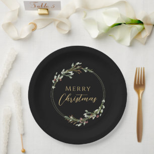 Assiettes En Carton Couronne minimaliste Joyeux Noël Noir