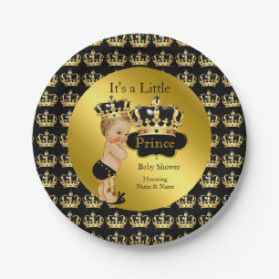 Assiettes En Carton Couronne Royal Gold Black Prince Baby Shower Blond