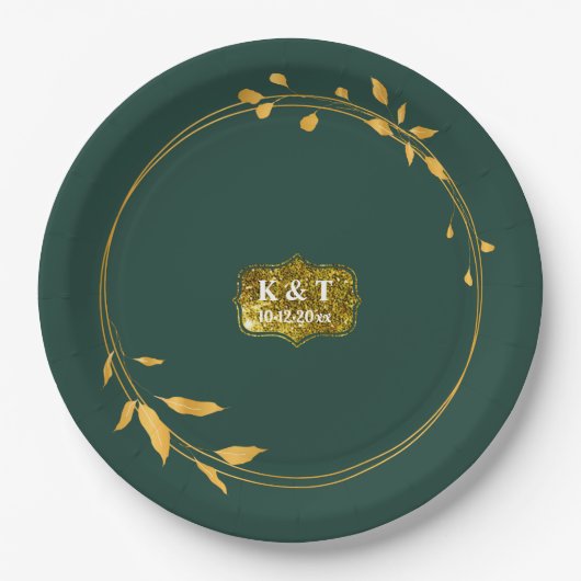 Assiettes En Carton Couronne simple Emerald et Gold (Devant)