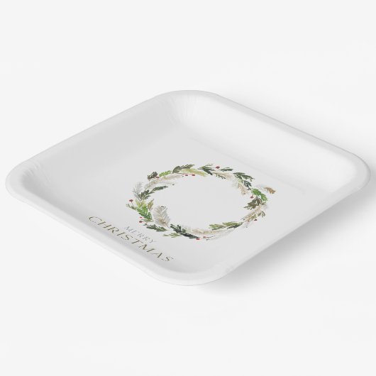 Assiettes En Carton Couronne verte de Noël (Angulaire)