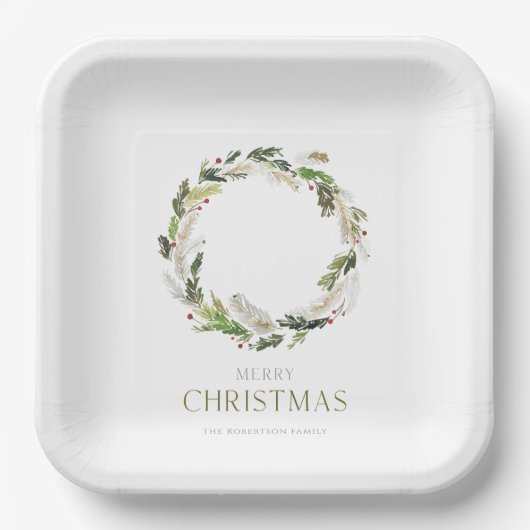 Assiettes En Carton Couronne verte de Noël (Recto)