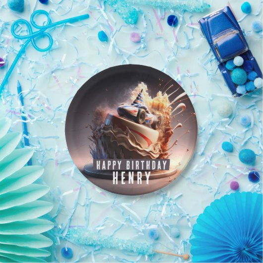 Assiettes En Carton Course automobile gâteau d'anniversaire - (Fête)