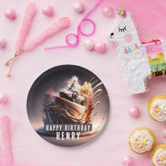 Assiettes En Carton Course automobile gâteau d'anniversaire - (Fête)