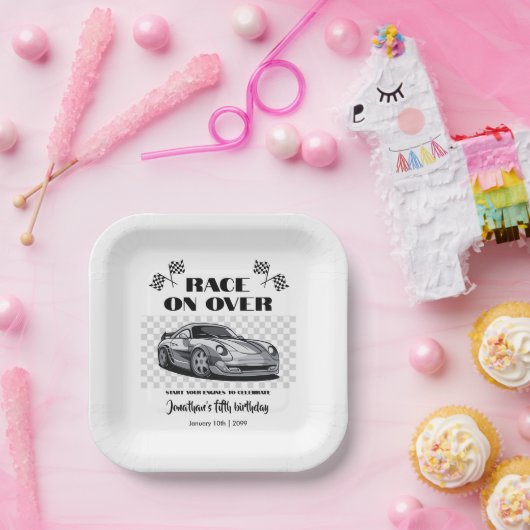 Assiettes En Carton Course sur plus Silver voiture course moderne n'im (Fête)