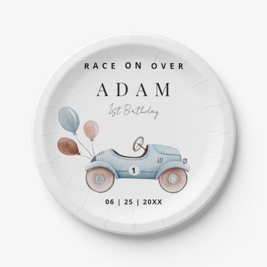 Assiettes En Carton Course voiture Anniversaire Invitation, Fast un An (Devant)