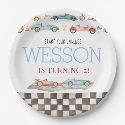 Assiettes En Carton Course Voiture Anniversaire Plaques en papier (Devant)
