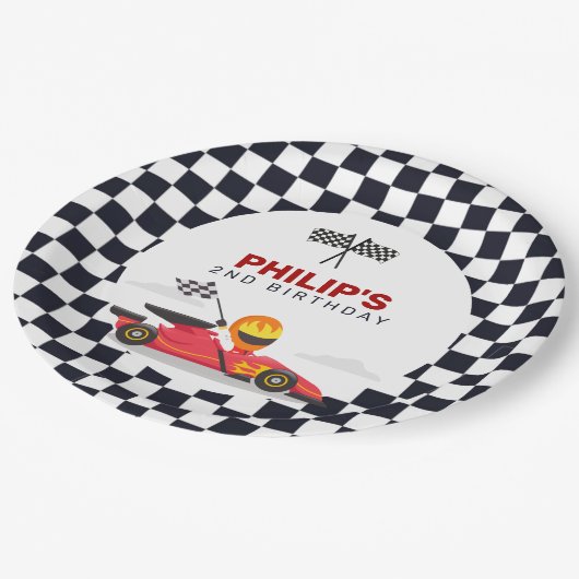 Assiettes En Carton Course Voiture Course Anniversaire À damiers (Angle)