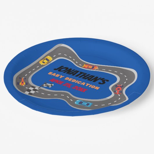 Assiettes En Carton Course Voitures Racetrack Baby Boy Dedication (Angle)
