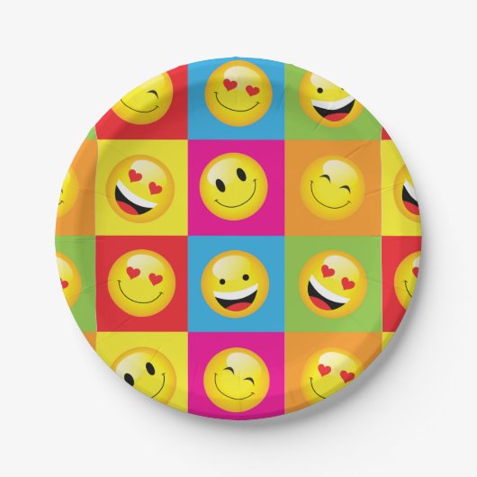 Assiettes En Carton Coute Emoji Party Emoticon Face Checkerboard (Devant)