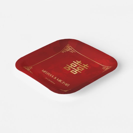 Assiettes En Carton Coutume de mariage chinoise or rouge (Angulaire)