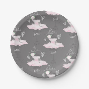 Assiettes En Carton Couture rose et gris Ballerina Anniversaire