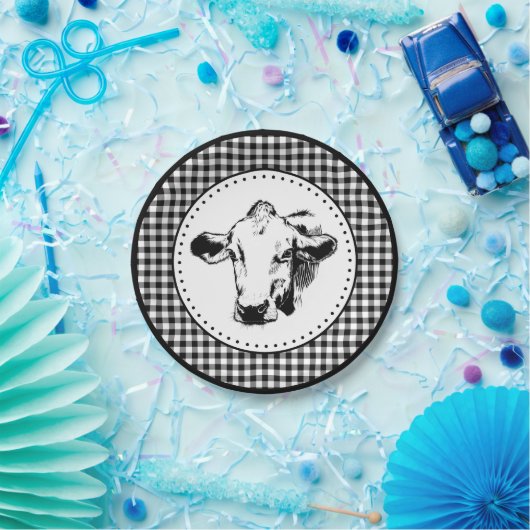 Assiettes En Carton Cow En vichy Ferme (Fête)