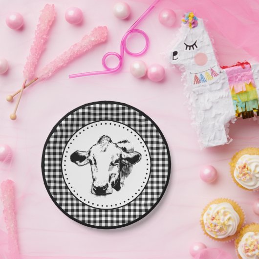 Assiettes En Carton Cow En vichy Ferme (Fête)