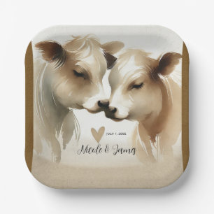 Assiettes En Carton Cow Love Brown Cream Mariage campagnard