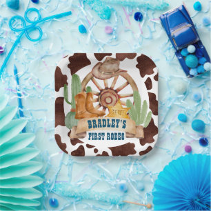 Assiettes En Carton Cowboy 1er rodéo cheval ferme fête personnalisée