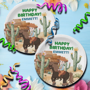 Assiettes En Carton Cowboy à cheval fête d'anniversaire