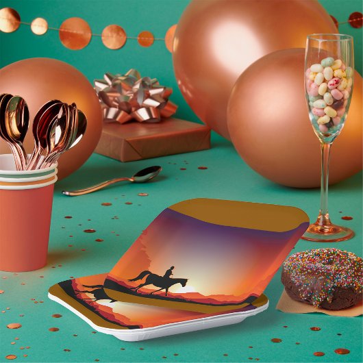 Assiettes En Carton Cowboy À Cheval Plaques En Papier