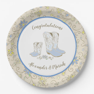 Assiettes En Carton Cowboy Baby shower Pays Western Blue Boy