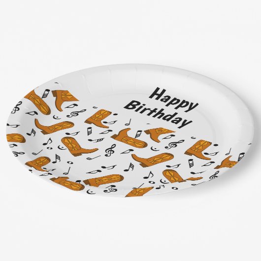 Assiettes En Carton Cowboy Boots Music Notes Anniversaire (Angle)