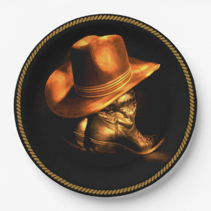 ASSIETTES EN CARTON COWBOY CASQUETTE & BOOTS PAPIER PLAQUES