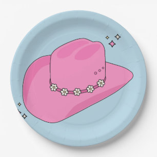 Assiettes En Carton Cowboy Casquette Preppy Rose Et Bleu