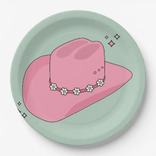 Assiettes En Carton Cowboy Casquette Preppy Rose Et Vert