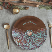 Assiettes En Carton cowboy en cuir marron turquoise pays ouest