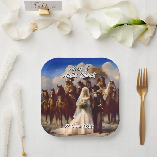 Assiettes En Carton Cowboy et mariée Mariage extérieur (Mariage)