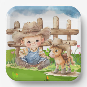 Assiettes En Carton Cowboy et un Baby shower de garçon de cheval poney