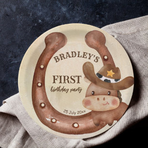 Assiettes En Carton Cowboy fête d'anniversaire bébé cheval dans un cas