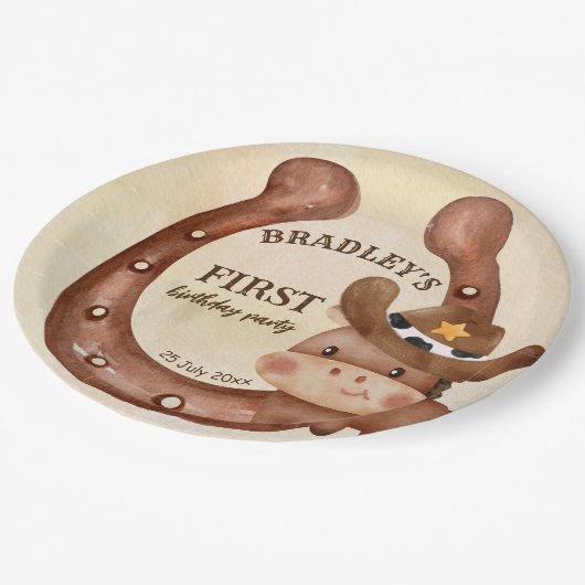 Assiettes En Carton Cowboy fête d'anniversaire bébé cheval dans un cas (Angle)