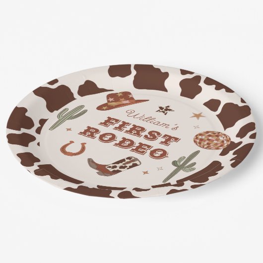 Assiettes En Carton Cowboy First Rodeo Wild West fête d'anniversaire (Angle)