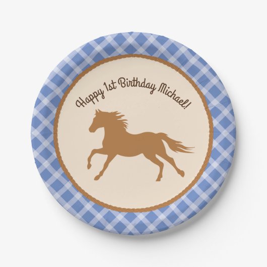 Assiettes En Carton Cowboy Horse Pony Cute 1er Anniversaire Thème de f (Devant)