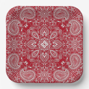 Assiettes En Carton Cowboy rouge et blanc