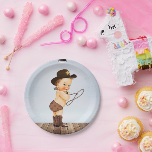 Assiettes En Carton Cowboy Sur Son Chemin Baby shower (Fête)