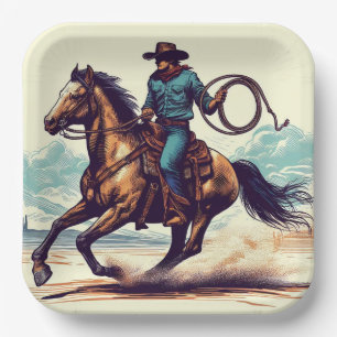 Assiettes En Carton Cowboy Western Horse Anniversaire