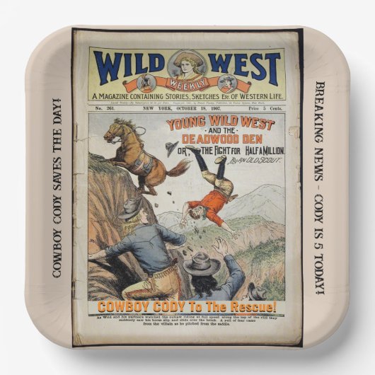 Assiettes En Carton Cowboy Wild West Ajouter Boy's Name Birthday Party (Recto)