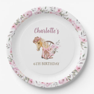 Assiettes En Carton Cowgirl Cheval Aquarelle Floral Occidental Anniver