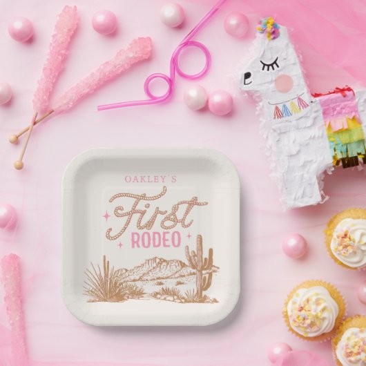 Assiettes En Carton Cowgirl First Rodeo Plaques d'anniversaire (Fête)