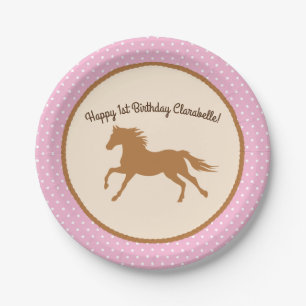 Assiettes En Carton Cowgirl Horse Pony Cute 1er Anniversaire de fête 