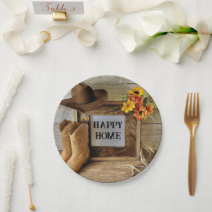 Assiettes En Carton Cowgirl Maison Heureuse Style Cowboy Avec Bottes D