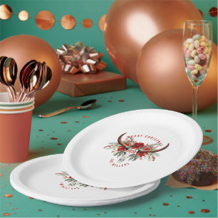 Assiettes En Carton Cowgirl Noël Floral Bull Sugar Skin