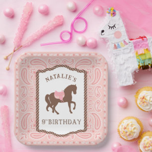 Assiettes En Carton Cowgirl rose Horse Silhouette 9e anniversaire