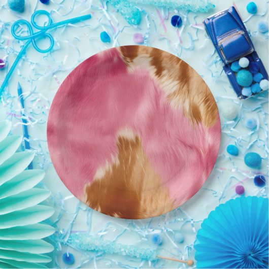 Assiettes En Carton Cowgirl Western Pink Brown Cream Cowhide (Fête)