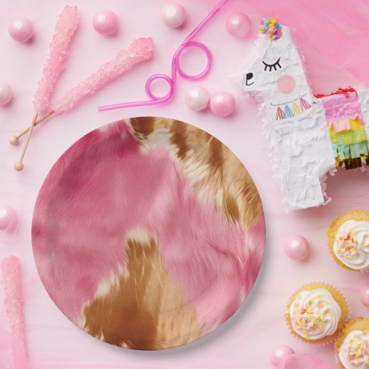 Assiettes En Carton Cowgirl Western Pink Brown Cream Cowhide (Fête)