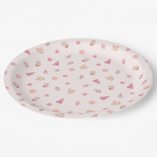 Assiettes En Carton Cozy Pink Christmas Pattern (Angle)