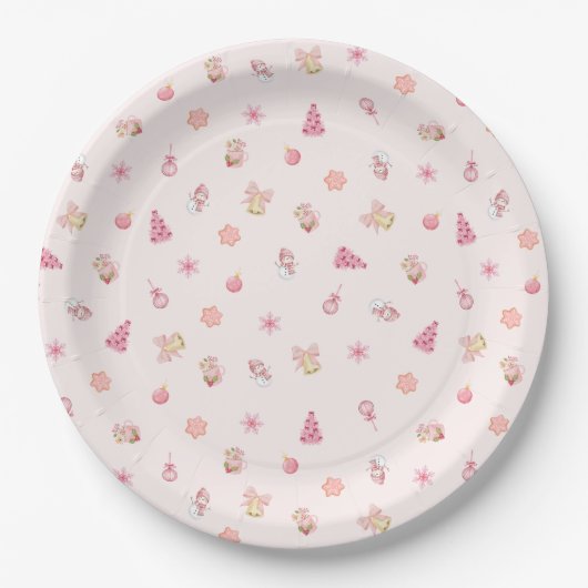 Assiettes En Carton Cozy Pink Christmas Pattern (Devant)