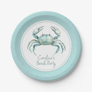 Assiettes En Carton Crabe aquarelle côtier personnalisé